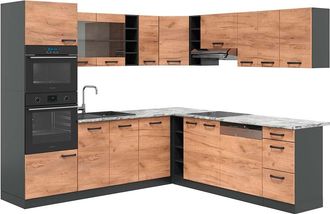Vicco Cocina Esquinera R-line, Antracita/roble Dorado, 237 X 247 Cm, Et M&aacute;rmol