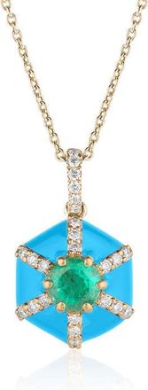 Goshwara Queen Hexagon Pendant Necklace in Green /Turquoise at Nordstrom, Size 18