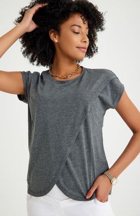 Accouchée Handy Crossover Short Sleeve Cotton Maternity/Nursing Top in Grey at Nordstrom, Size X-Large Eu