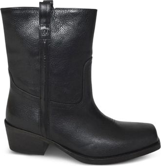 Max Mara 60 mm leren laarzen met vierkante neus - Zwart