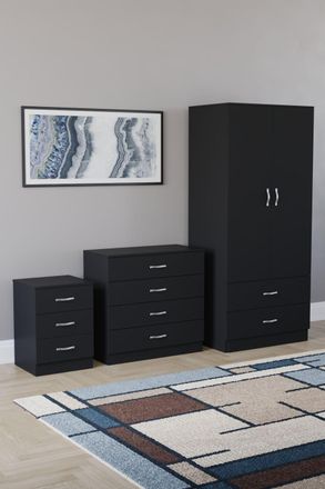 Home Discount Vida Designs Riano 3Pc Bedroom Set - 3 Drawer Bedside & 4 Drawer Chest in Black