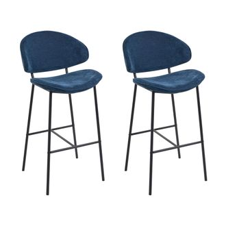 Beliani Beliani - Conjunto De 2 Sillas De Bar Modernas Asiento Tapizado En Tela Respaldo Curvo Sin Reposabrazos Patas Negras Azul Marino Kiana