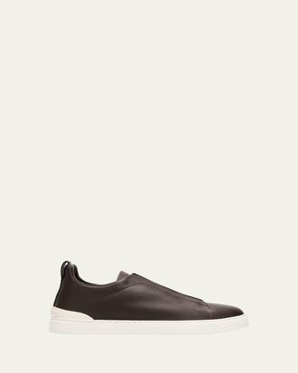 Ermenegildo Zegna Mens Triple Stitch Deerskin Leather Slip-On Sneakers