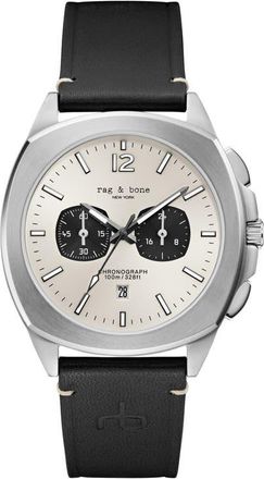 Rag & Bone Bleeker Chronograph Leather Strap Watch, 42mm in Black at Nordstrom