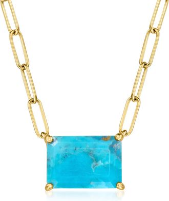 Ross-Simons Turquoise Paper Clip Link Necklace in 18kt Gold Over Sterling