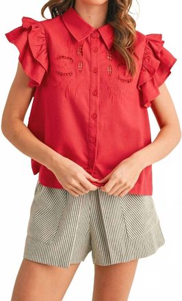 Merci Embroidered Cut Out Button Down Top