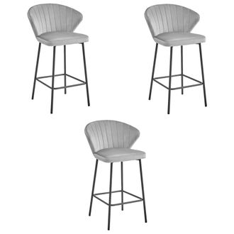 OEM Taburete Gatta - Terciopelo Gris Plata / Patas Negras X 3