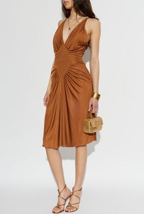 Versace Satin Slip Dress, Womens, Brown