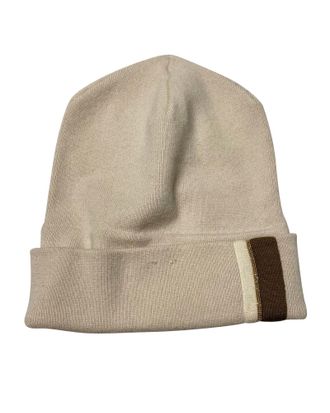Brunello Cucinelli Brunello Cucinelli Pre-owned Womens Knit Beanie With Monili in Beige Cashmere Wool - One Size