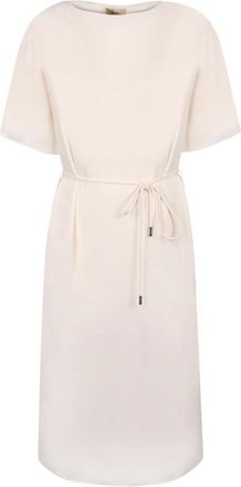 Herno Seersucker Midi-jurk met Riem - Dames - Casual kleedjes - Wit - M - Kleedjes