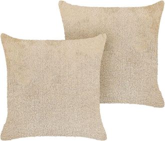 Beliani Set of 2 Decorative Cushions PILEA Faux Fur 45 x 45 cm Beige Solid