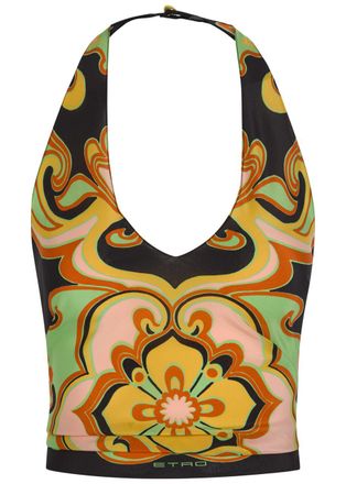 Etro Printed Halterneck Silk top - Black - 38 (UK6 / XS)