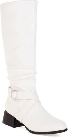 Generic Womens Autumn-Winter Western Mid-Calf Cowboy Boots, Chunky Heel Heel Knee-High Boots with Buckle,White,10 UK