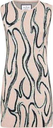 Philipp Plein Minidress Jacquard Strass Flames - Dames - Korte kleedjes - Beige - S - Leer - Kleedjes