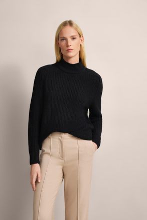 Bugatti Rollkragenpullover BUGATTI, Damen, Gr. XL, schwarz, 45% Viskose, 25% Polyamid, 25% Wolle, 5% Kaschmir, unifarben, normal, Pullover Rollkragenpullover,