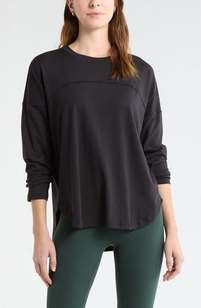 Zella Sueded High-Low Long Sleeve T-Shirt in Black at Nordstrom, Size Xx-Large