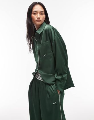 Nike Camicia a maniche lunghe in raso verde scuro