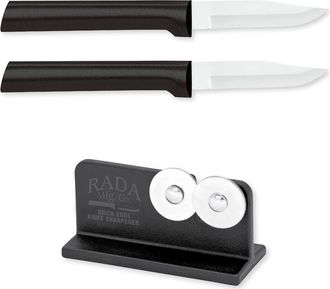 Rada Cutlery 2.5-Inch Peeling Paring Knife Set of 2 & Quick Edge Knife Sharpener in Black at Nordstrom
