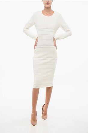 Elisabetta Franchi Jacquard Knitted Midi Sheath Dress with Bare Back Design size 46