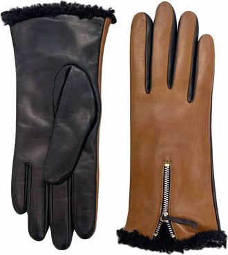 Carolina Amato Shearling W/ Touch Tech Gloves - Large In Tan & Black