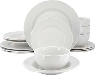 Elama Soyer 16 Piece Textu Design Double Bowl Porcelain Dinnerware Set in White at Nordstrom