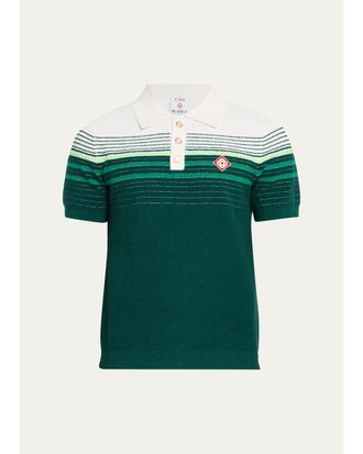 Casablanca Mens Cotton Blend Stripe Knit Polo Shirt