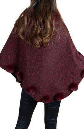Saachi Posey Faux Fur Pompom Poncho in Red at Nordstrom Rack