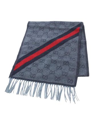 Gucci 2020s GG-pattern fringed scarf - Blue