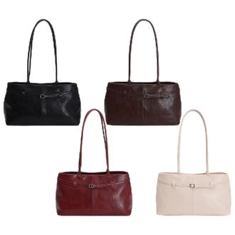 Generic PU Leather Shoulder Bag with Belt Buckle Tote Bag Large Handbag for Women(Black)