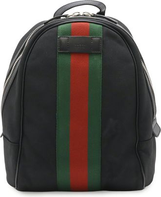 Gucci Black Green Red Color Canvas Leather Backpack (Pre-Owned)