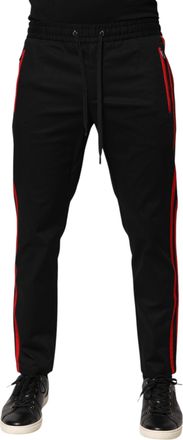 Dolce & Gabbana Mens Red Stripe Cotton Logo Jogger Sweatpants Pants Black And