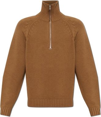 Tom Ford Truien & Vesten, Heren, Bruin, L, Wol, Wol-kasjmier trui met halve rits