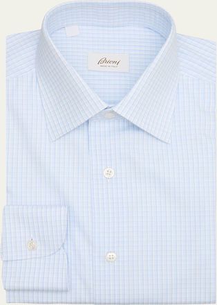Brioni Mens Cotton Plaid Point Collar Dress Shirt