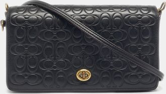 Coach Black Signature Embossed Leather Dinky Crossbody Bag