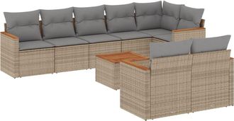 vidaXL Set De Sof&aacute;s De Jard&iacute;n 9 Pzas Con Cojines Rat&aacute;n Sint&eacute;tico Beige Vidaxl