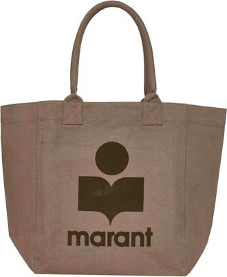 Isabel Marant Tassen, Dames, Bruin, ONE Size, Katoen, Canvas Tote Tas met Logo
