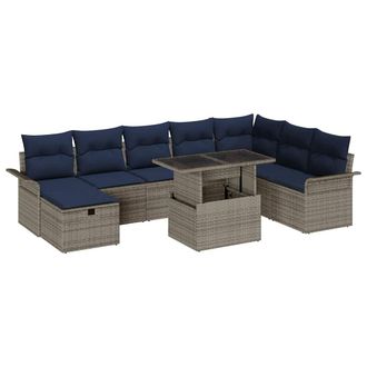 vidaXL Conjunto De Sof&aacute; De Jard&iacute;n Con Coj&iacute;n 9 Pcs Gris Polirat&aacute;n Vidaxl
