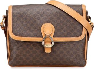 Celine 2013 Macadam Coated Canvas crossbody bag - women - Fabric/Calf Leather/Organic Cotton/Leather - One Size - Brown