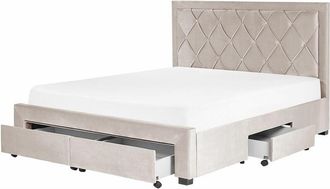 Beliani Letto in velluto beige con contenitore 160 x 200 cm Lievin