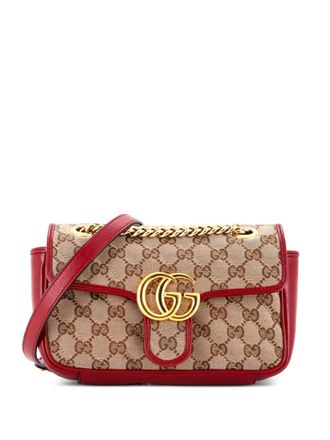 Gucci GG Marmont Flap Bag Diagonal Quilted GG Canvas with Leather Mini crossbody bag - Marrone
