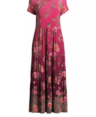Johnny Was Womens Tiered Cap Sleeve Knit Midi Dress In Pink