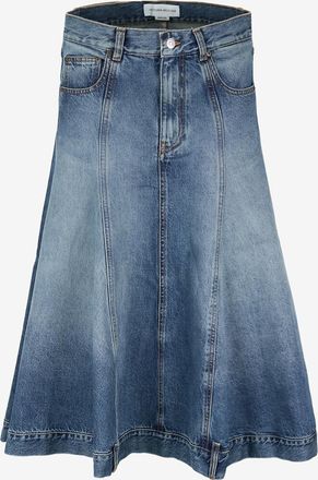 Victoria Beckham Midi-Jeansrock aus gebleichtem Denim Panelled Kick