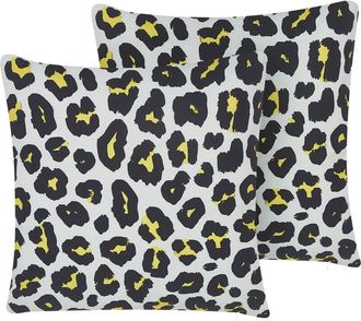 Beliani Beliani - Conjunto De 2 Cojines De Poli&eacute;ster Blanco Negro Patr&oacute;n Animal Leopardo 45 X 45 Cm Jard&iacute;n Patio Exterior Karditsa