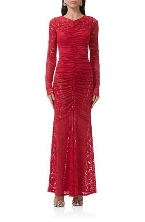 AFRM Jenima Long Sleeve Lace Mermaid Gown in Poppy Red at Nordstrom Rack, Size Small