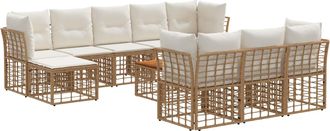 vidaXL Conjunto De Sof&aacute;s De Exterior 11 Uds. Natural Y Crema Poli&eacute;ster Vidaxl