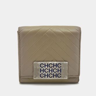 Carolina Herrera Grey Quilted Leather Logo Trifold Wallet