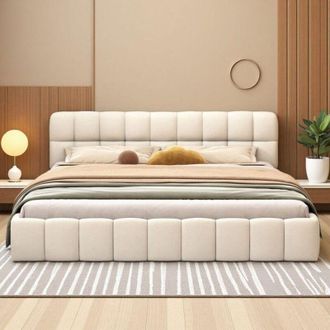 OEM Cama Doble 160x200 - Dise&ntilde;o Escandinavo - Cabecera Acolchada - Estructura De Madera - Confort Ecol&oacute;gico