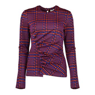 Paco Rabanne Long Sleeve T-Shirts, female, Purple, XS, Plaid Draped Top