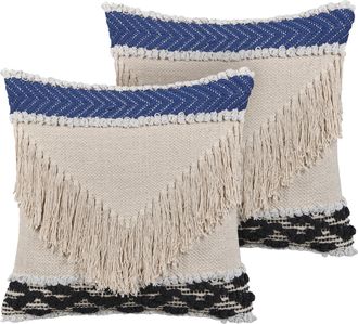 Beliani Beliani - Conjunto De 2 Cojines Decorativos Beige Algod&oacute;n 45 X 45 Cm Funda De Coj&iacute;n Flecos Texturizados Relleno De Poli&eacute;ster Sofca