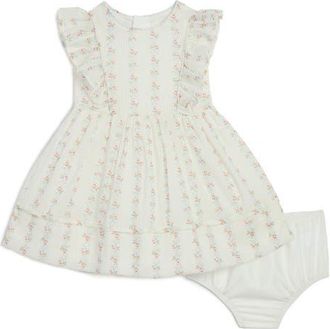 Pippa & Julie Floral Stripe Ruffle Dress & Bloomers Set in White at Nordstrom, Size 0-3M